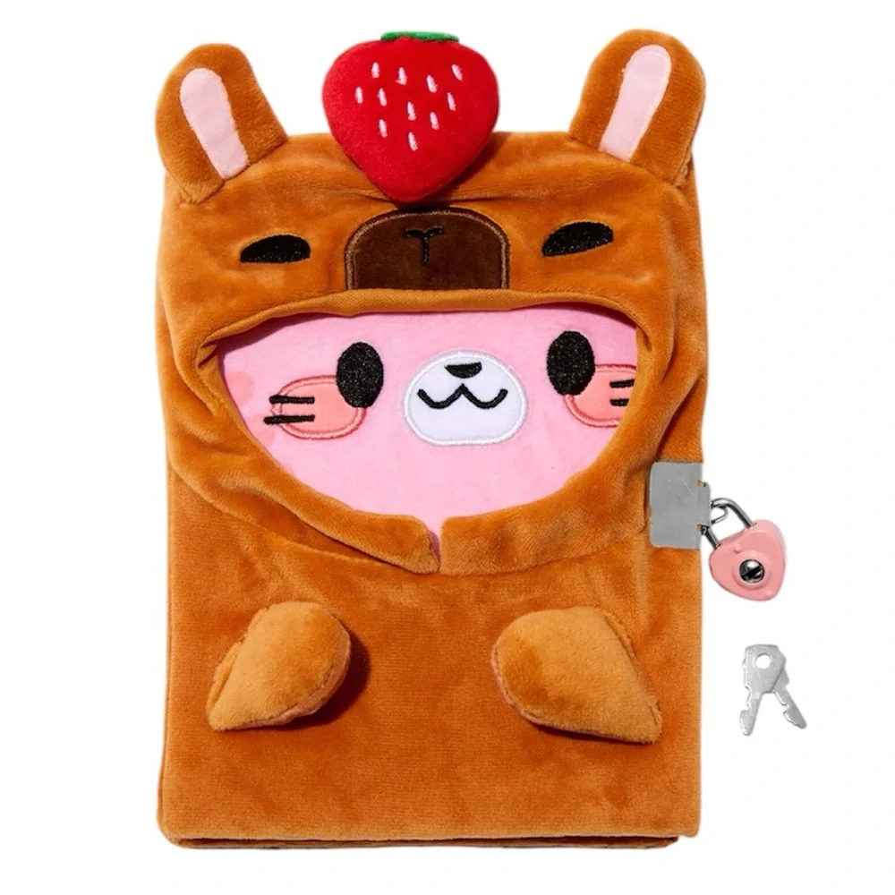 Cat w. Capybara Costume Plush Lock Diary - NWT